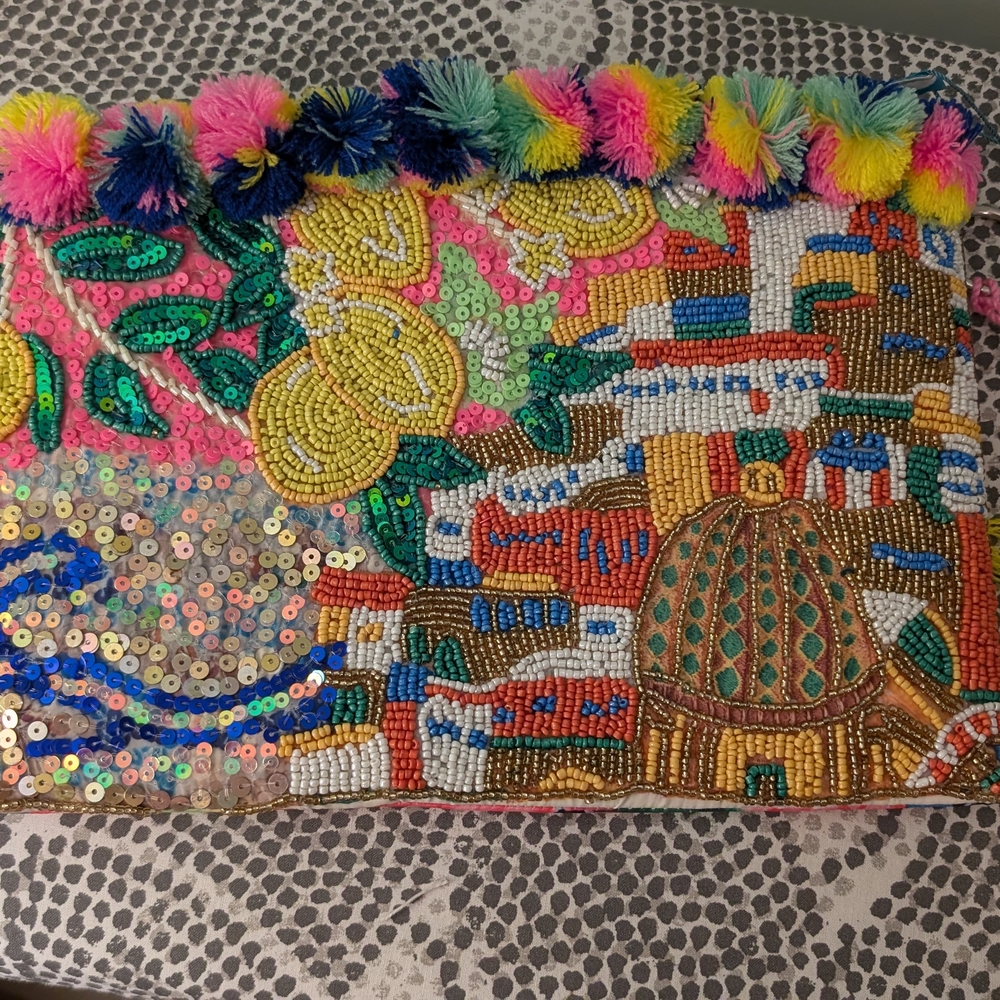 Colorful Beaded Clutch with Tassels